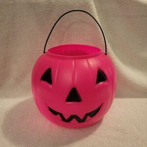 Blow Mold Hot Pink Jack O’Lantern Pumpkin Trick Or Treat Pail Vintage Empire